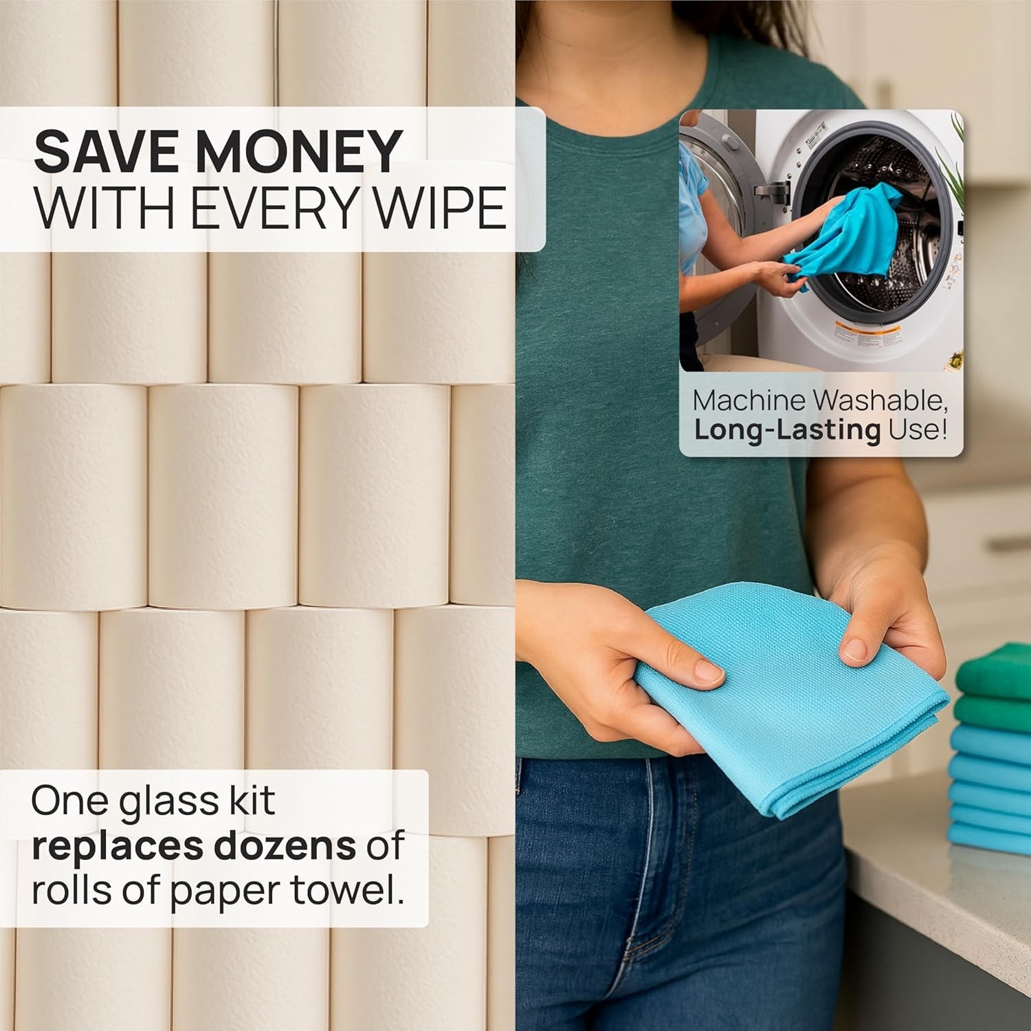Claro 2 Step Glass Cleaning Cloth 8-Pack – Green Wet & Blue Dry Microfiber To…