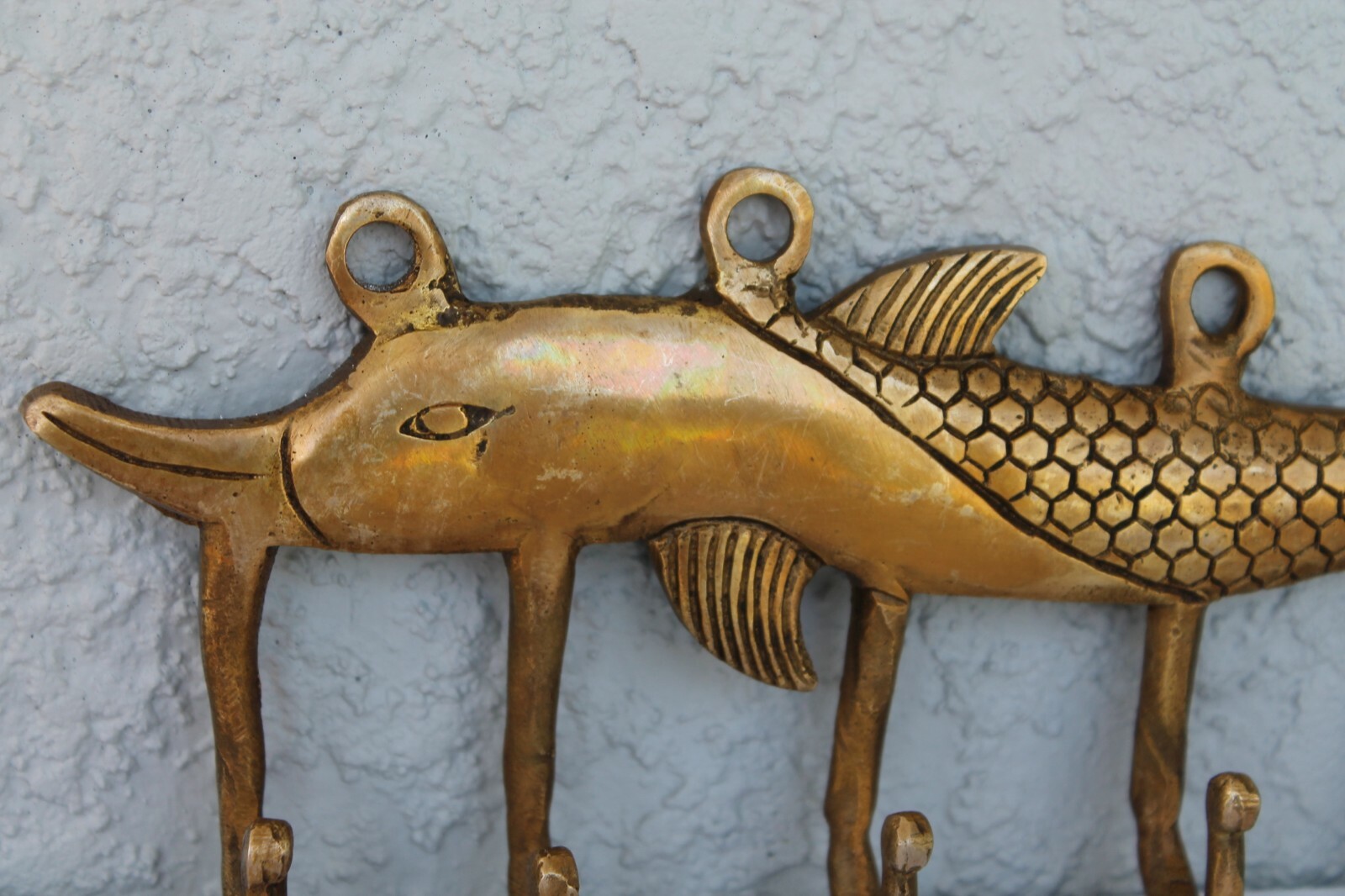 FISH Antique Hook vintage VTG mid century modern Bronze Brass wall coat keys