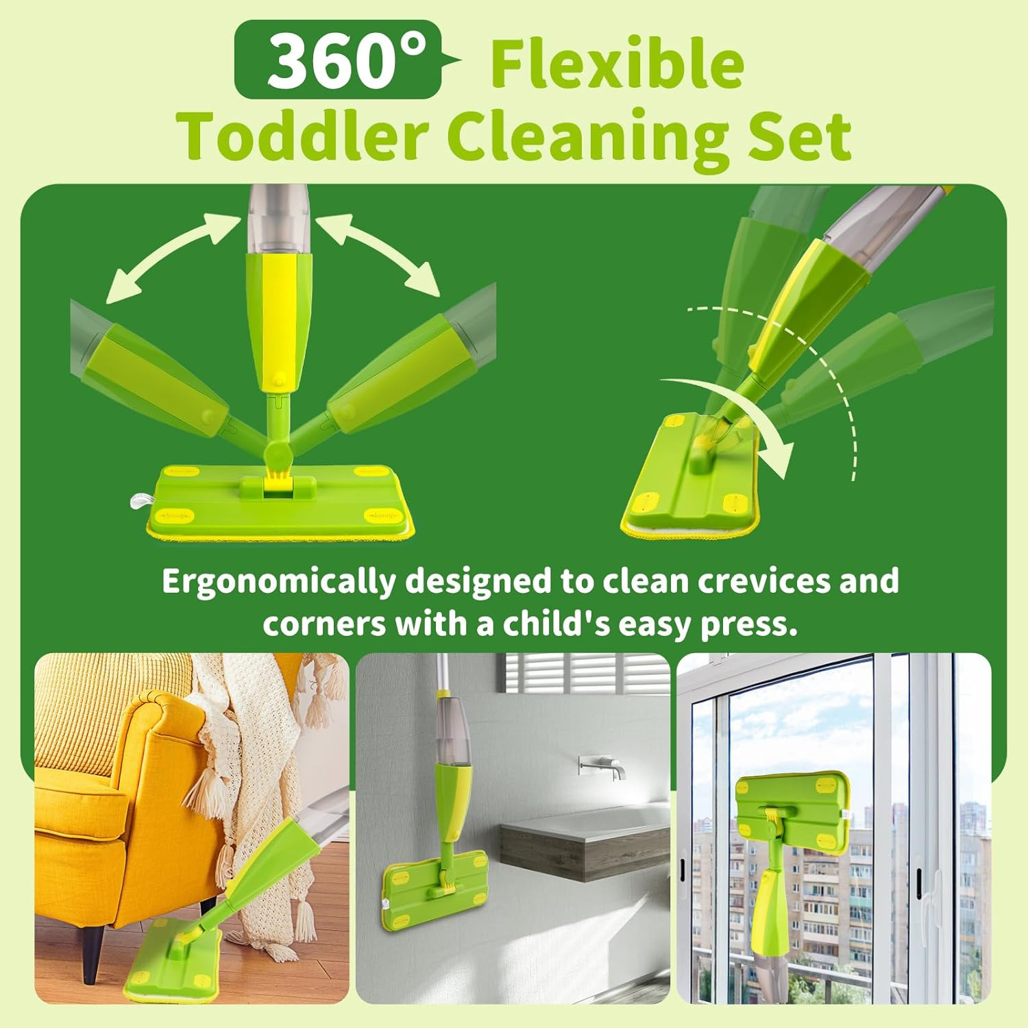Kids Spray Mop, Fun & Functional Toddler Mop Cleaning Set,Real Working Mini Mop,