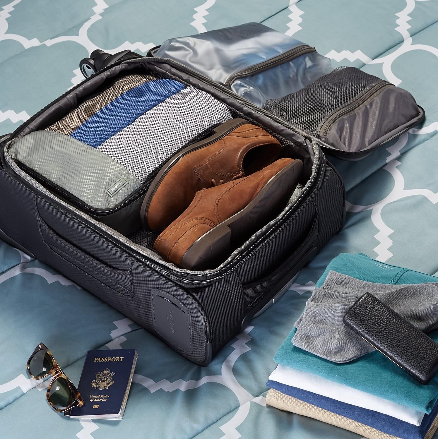 Travel Smart: Medium Packing Cubes Set with Double Zippers – Gray Polyester