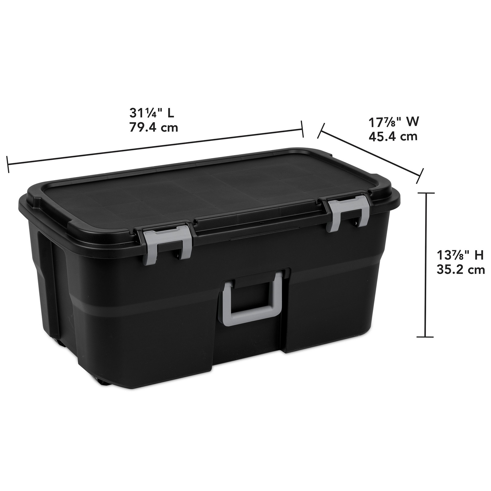 Sterilite Wheeled Footlocker, 22 Gal Plastic Storage Container with Lid, Black