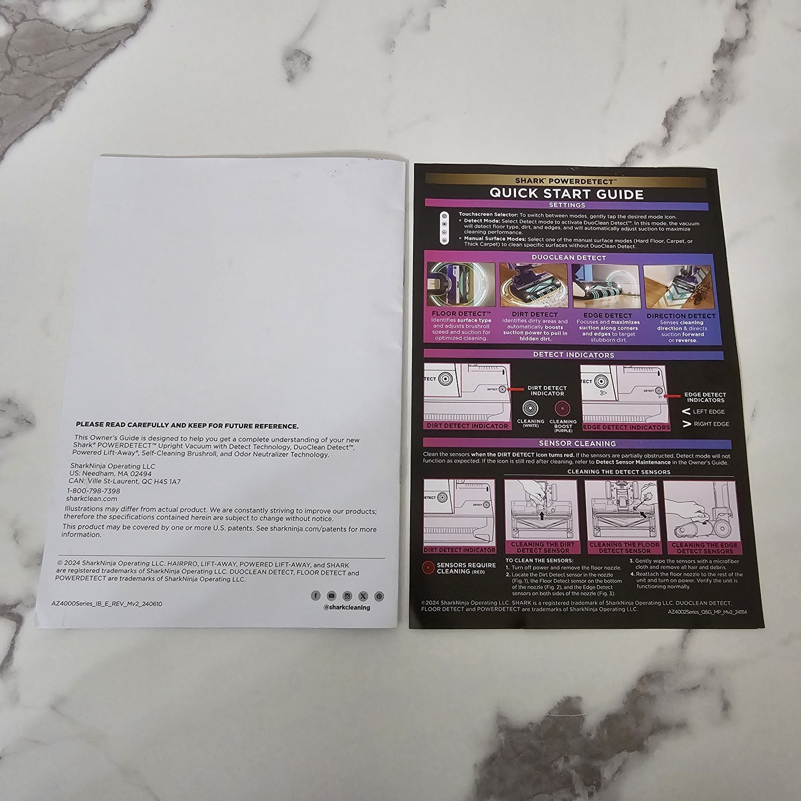 Shark Powerdetect Upright Vacuum AZ4000 Owners Guide & Quick Start Guide