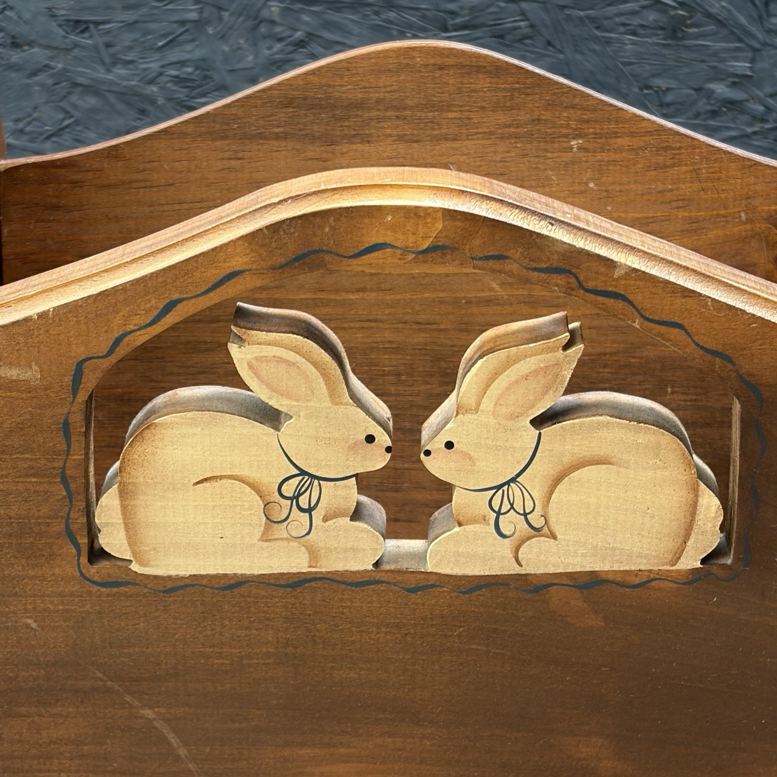 Vintage Wooden Magazine Rack Holder Rabbits Brown & Tan VTG Coastal Grandma Cute
