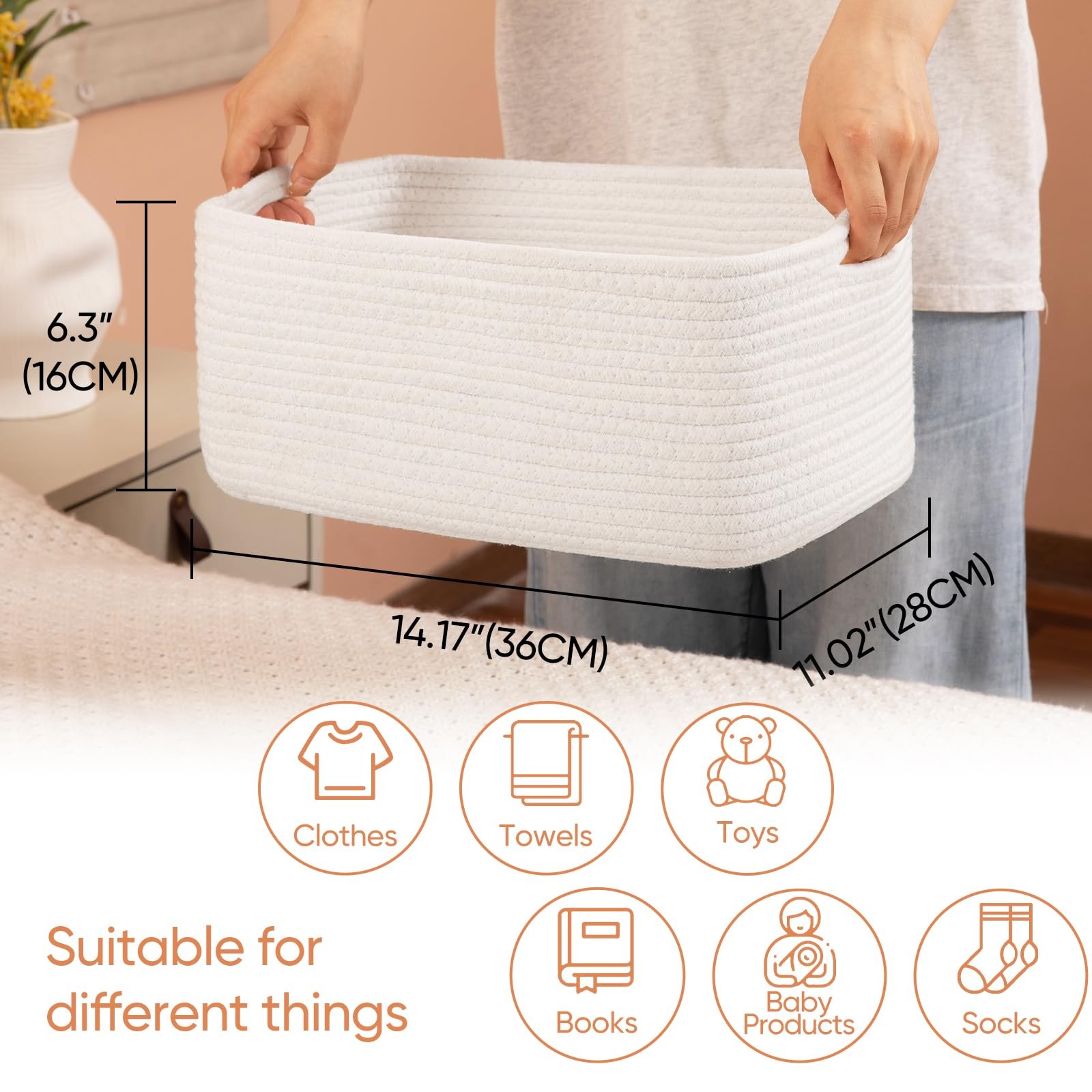 4 Pack 14.17 * 11.02 * 6.3IN Storage Baskets for Organizing Shelves, Woven Ro…