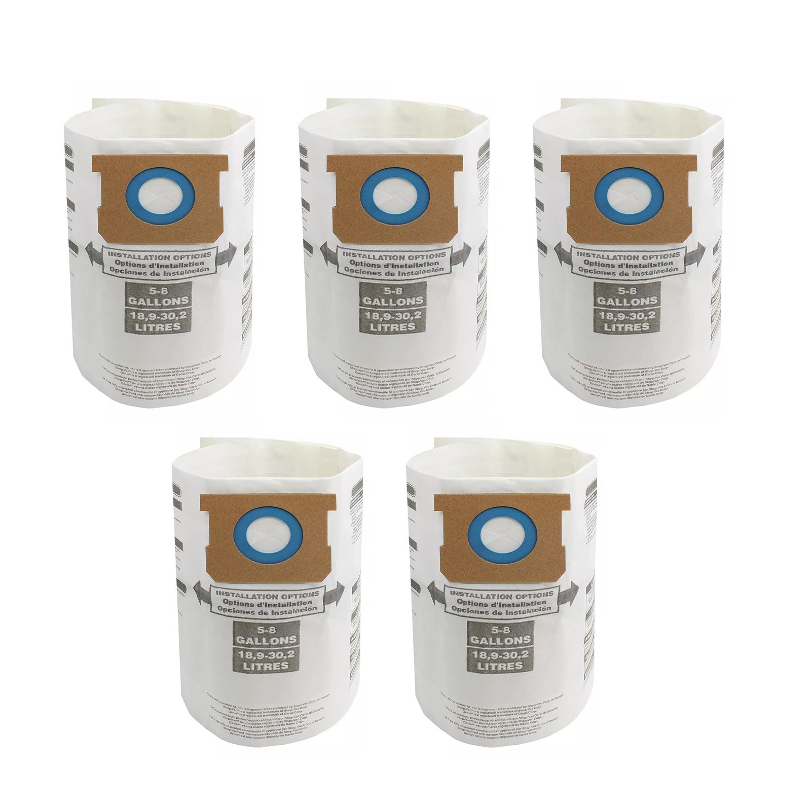 5 Pack Vacuum Cleaner Dust Collection Bags Fit For Ridgid VF3503, VF2004