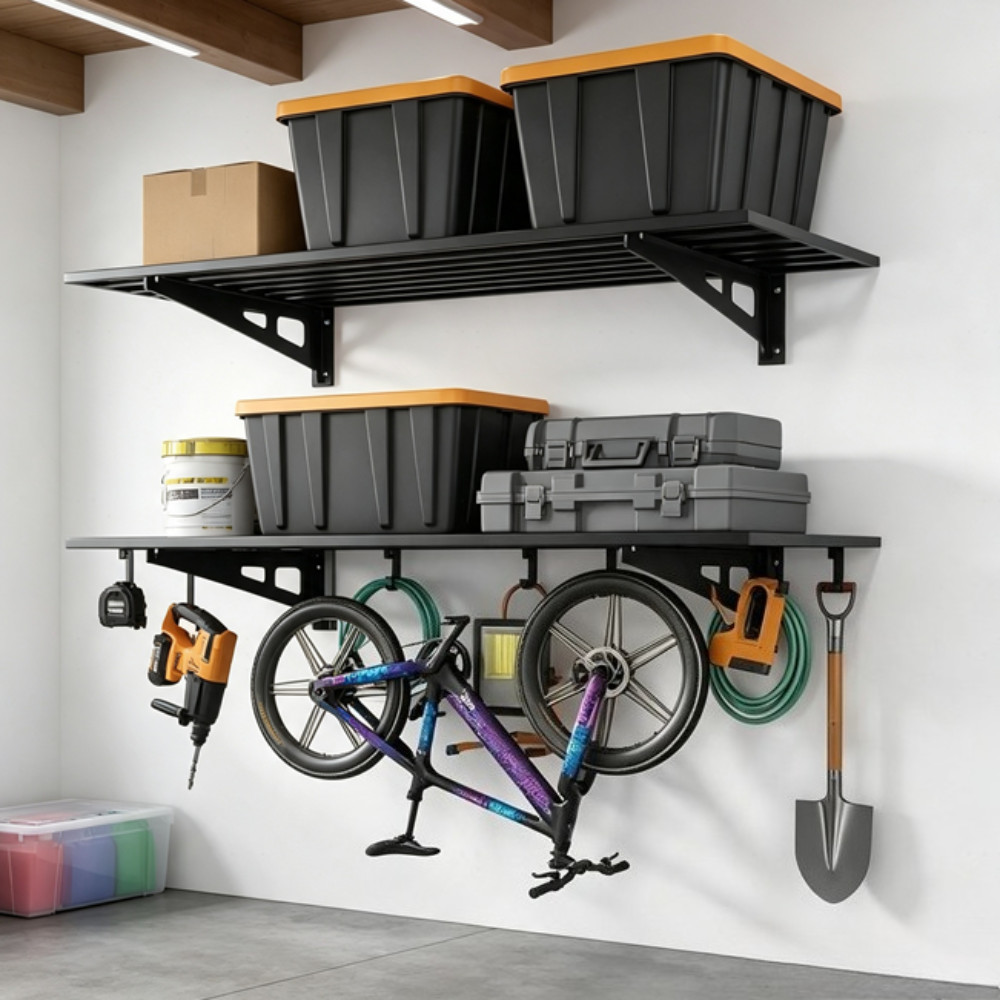 Heavy Duty 2-Pack Wall Shelves 2x6ft 500lb Steel Rack for Garage & Workshop Use