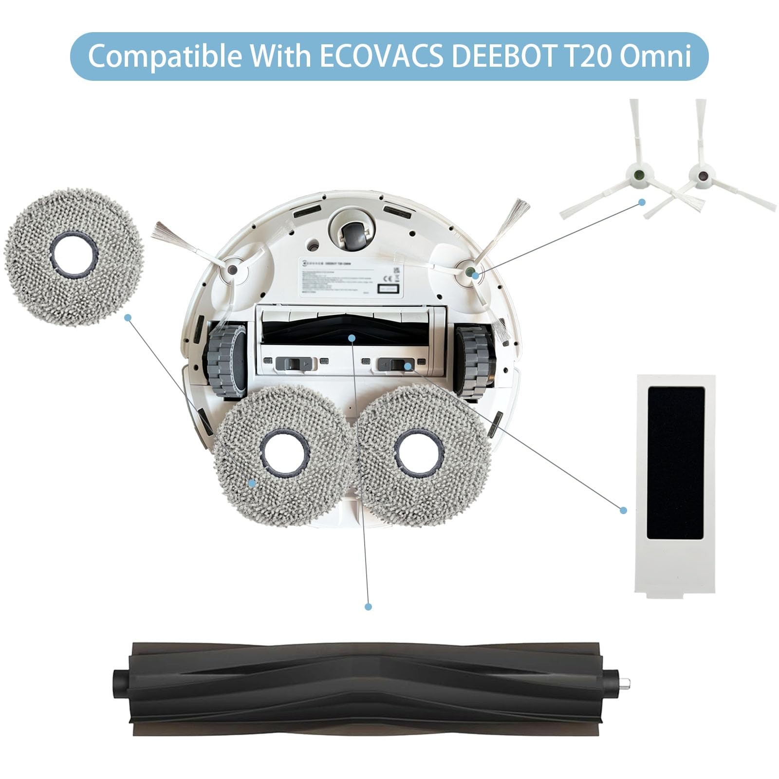 24 Pack Replacement Parts for ECOVACS Deebot T20 Omni / Black and White