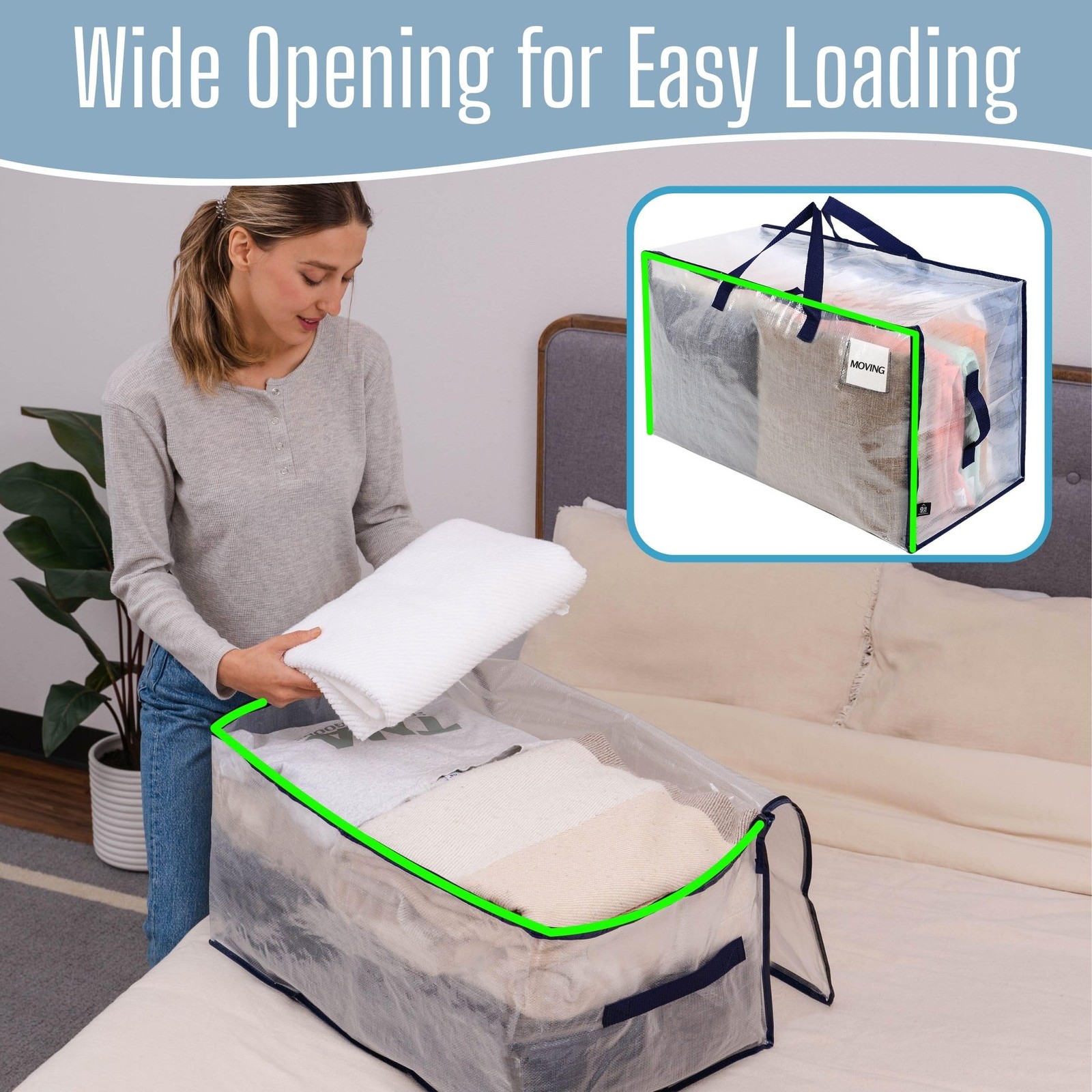 8 PCS Clear Extra Large Moving Bags Heavy Duty Reinforced Handles