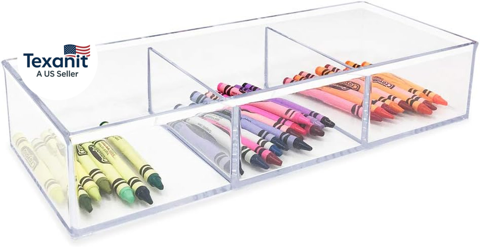 Large 3-Compartment Acrylic Stackable Organizer (12.9″ L X 5″ W X 2.7″ H), Multi