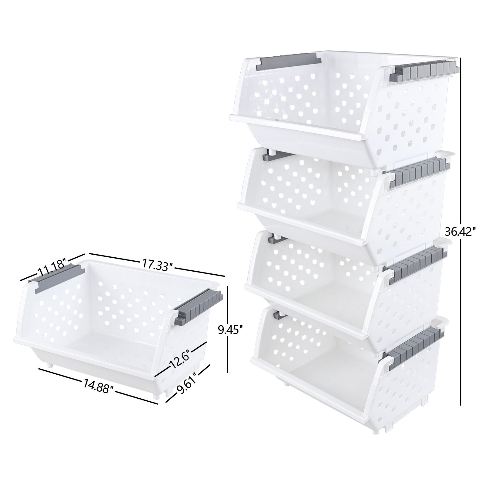 Cand Stackable Plastic Bins – 4 Packs White Large Plastic Stackable Storage Bins