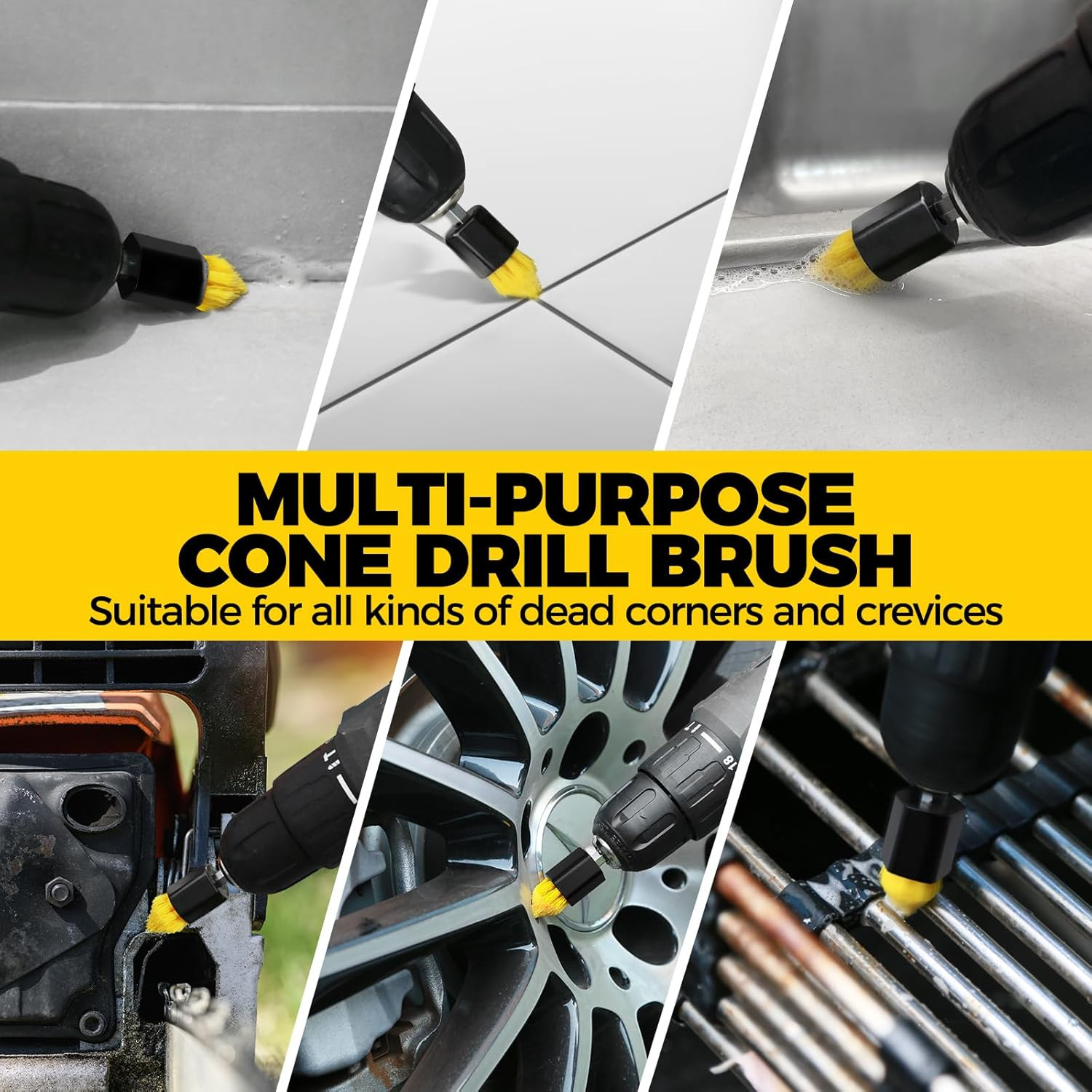 6Pc Drill Brush Set – Soft Bristles with Extension for Home Clean | 5 Head Sizes
