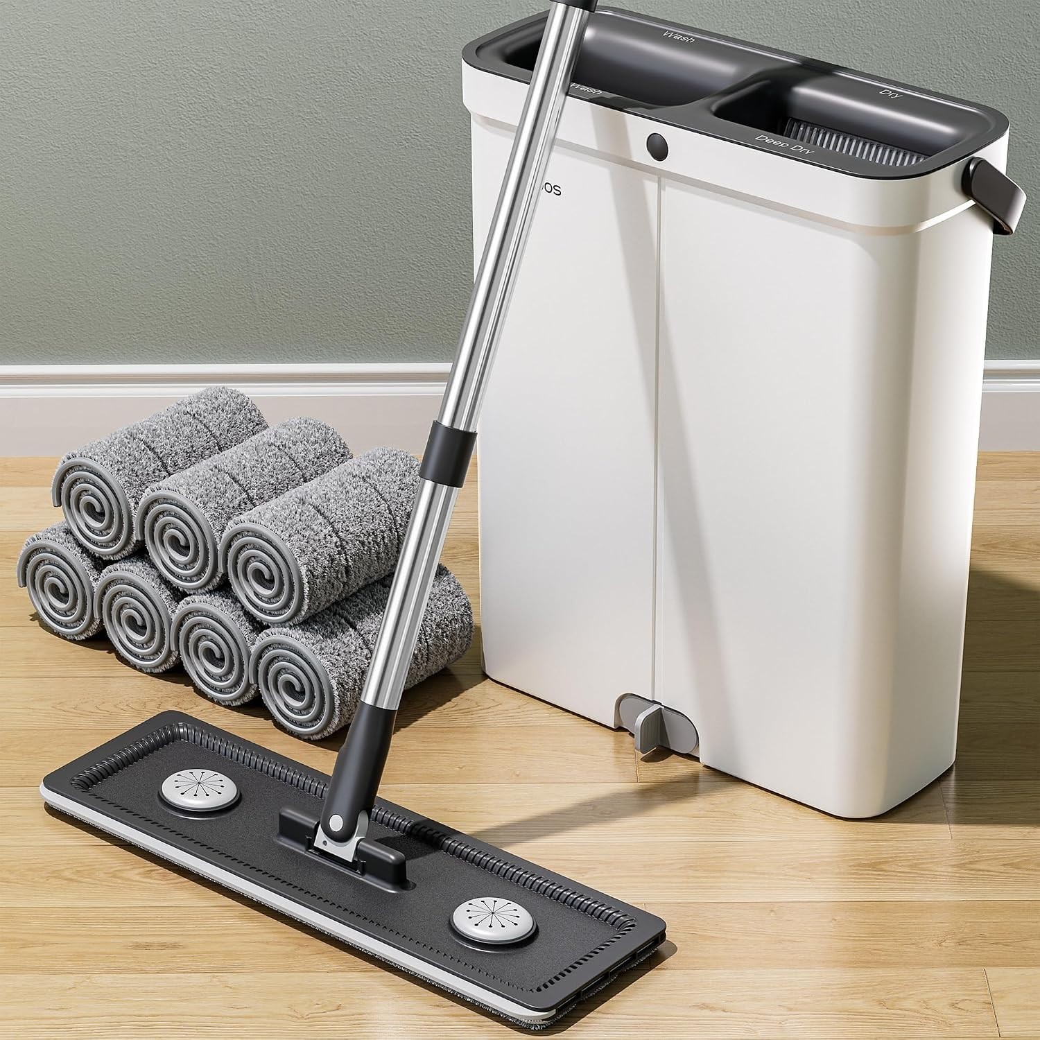 1 Set Flat Mop and Bucket System, Giving Microfiber Washable and Reusable Pad…