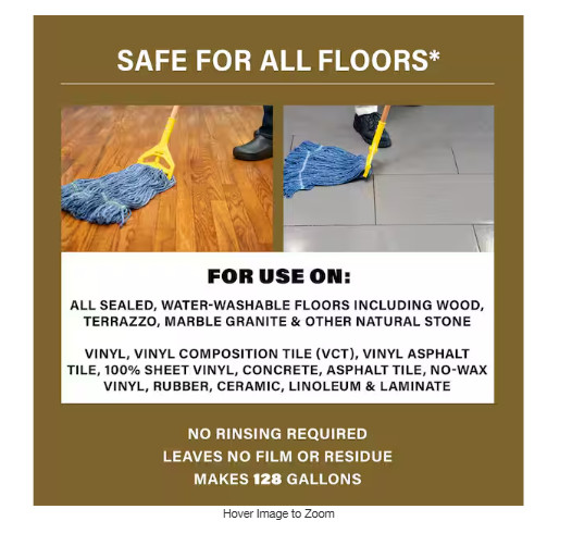 No Rinse Neutral Floor Concentrate Cleaner, Residue Free Formula for Tile 1 Gal.