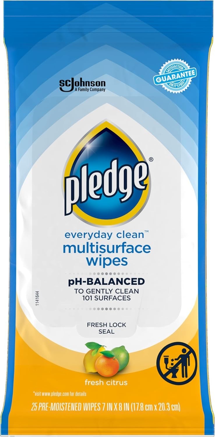 Eco-Friendly Pledge Multisurface Wipes – pH Balanced & Fresh Citrus – 25 Pack
