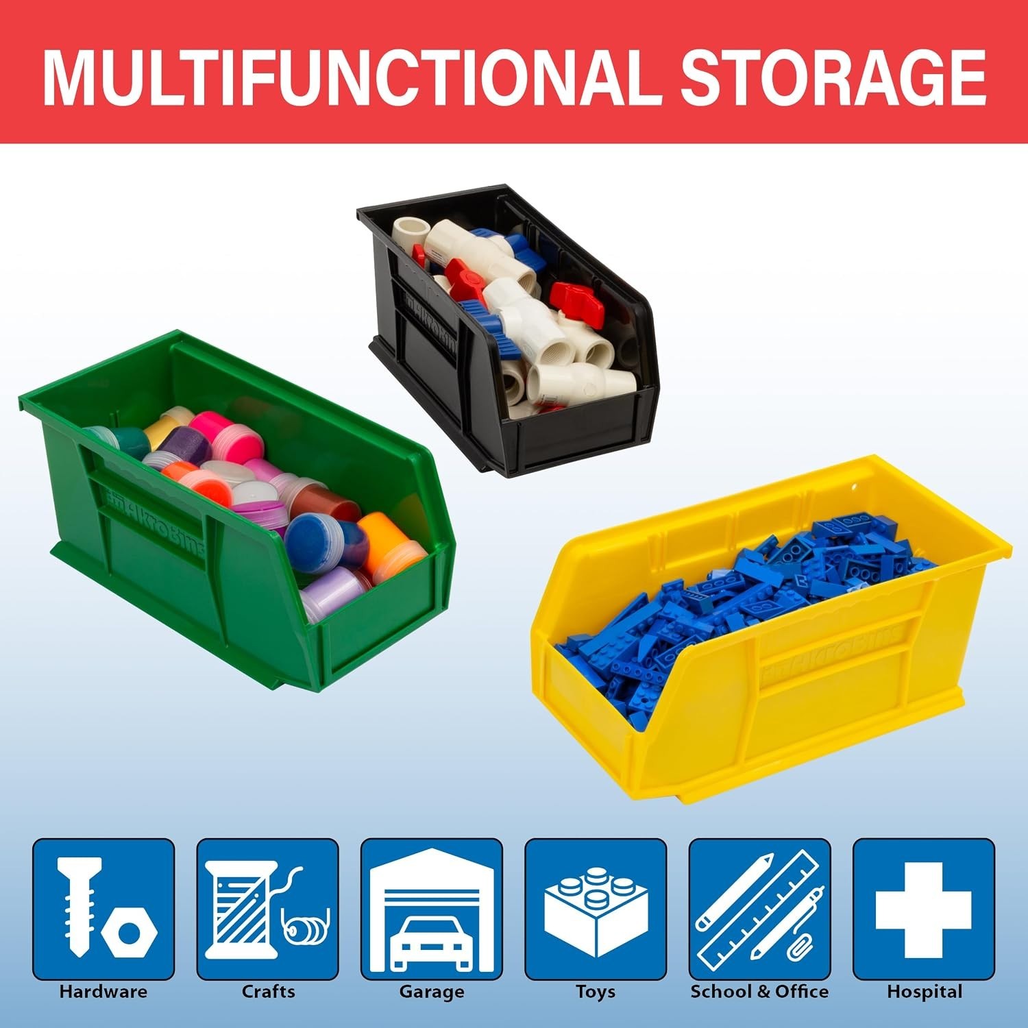 Plastic Storage Bins, Space-Saving Stackable Bins for Garage, Pantry, Craft Orga