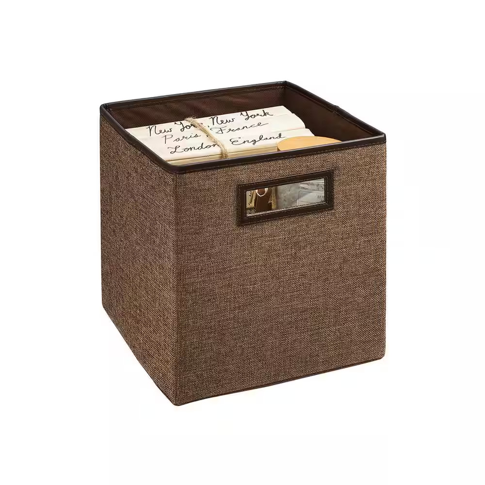 11 In. H X 10.5 In. W X 10.5 In. D Brown Fabric Cube Storage Bin