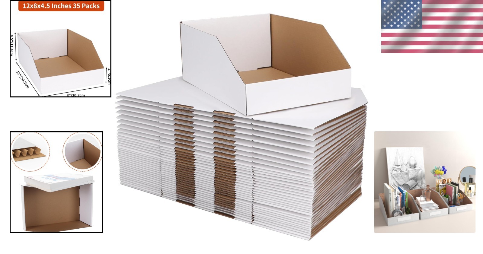 Versatile White Cardboard Storage Boxes 12x8x4.5 Inches – 35 Pack for Organizing