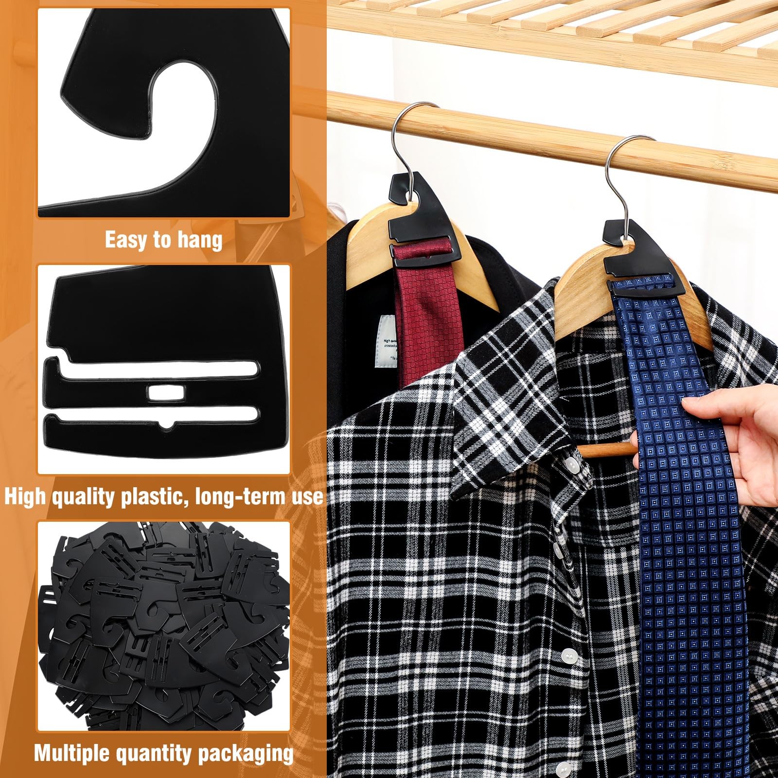 100 Pcs Tie Hangers, Plastic Neck Tie Holders for Display, Black Necktie Hook…