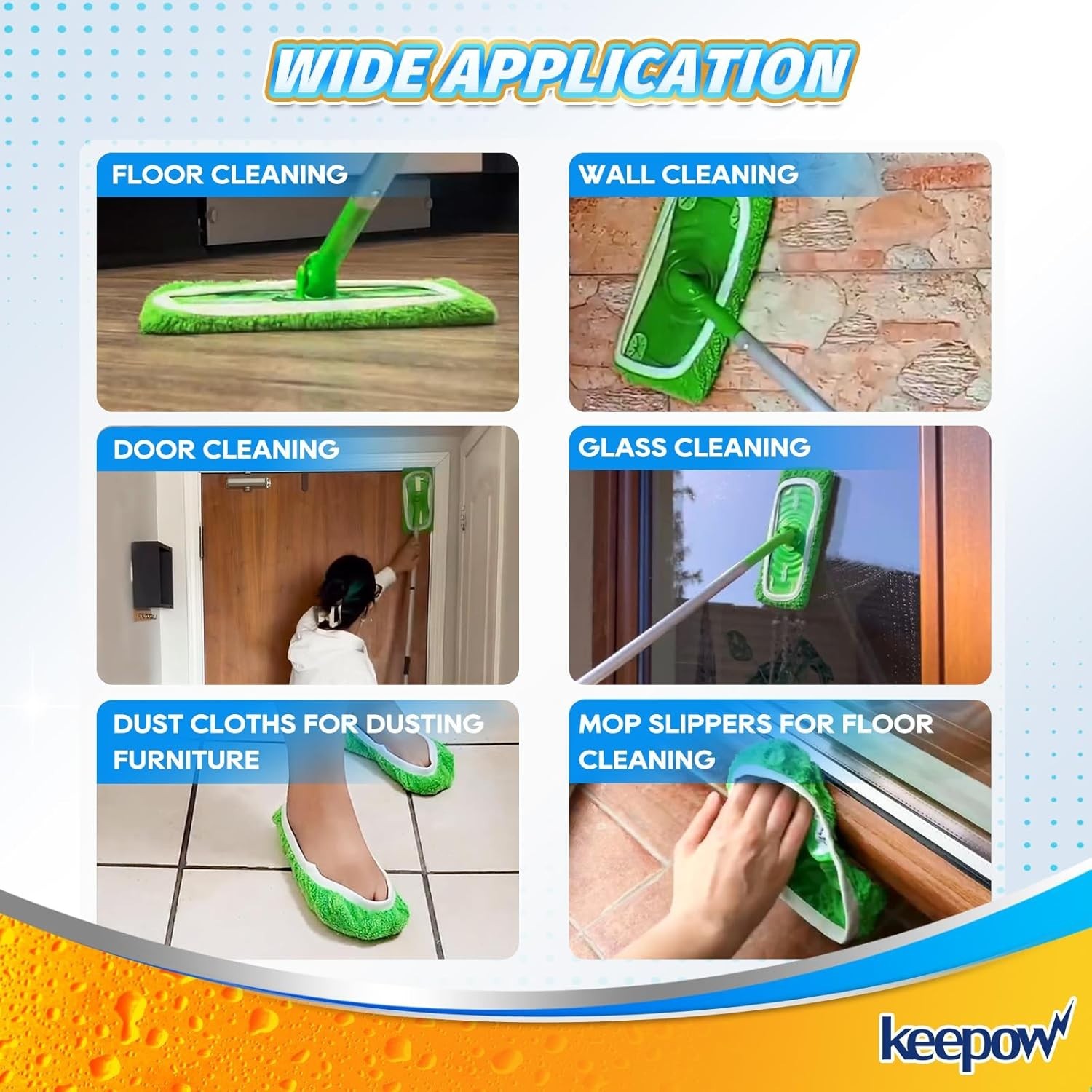 KEEPOW Reusable Microfiber Mop Pads for Swiffer Sweeper Mop, – 2 Pack