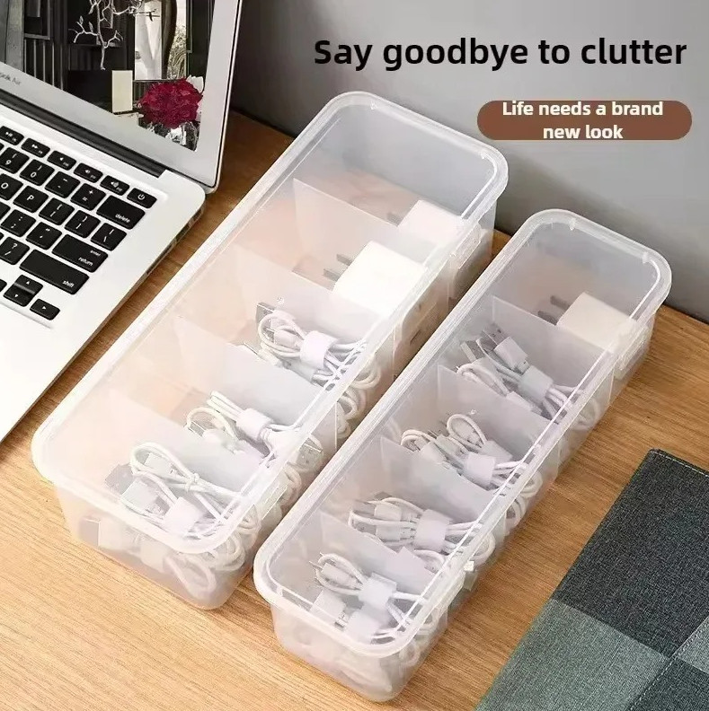 1 pc Transparent Cable Storage Box with Lid Dust-Proof Compartment Organizer
