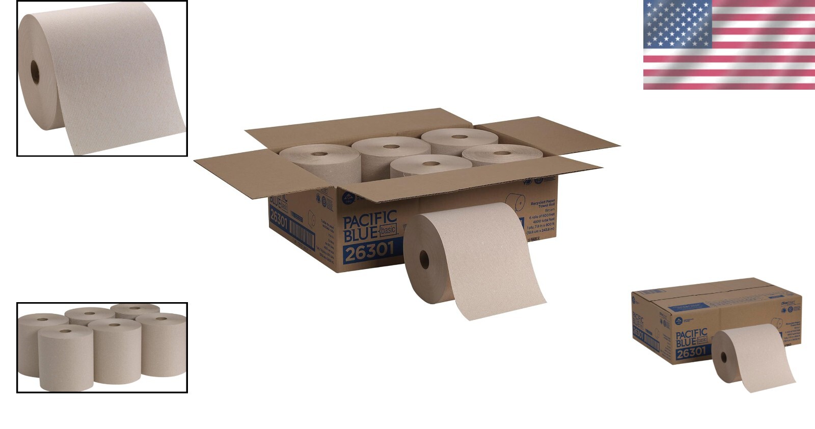 Pacific Blue Basic 800ft Recycled Hardwound Paper Towel Rolls – 6 Count
