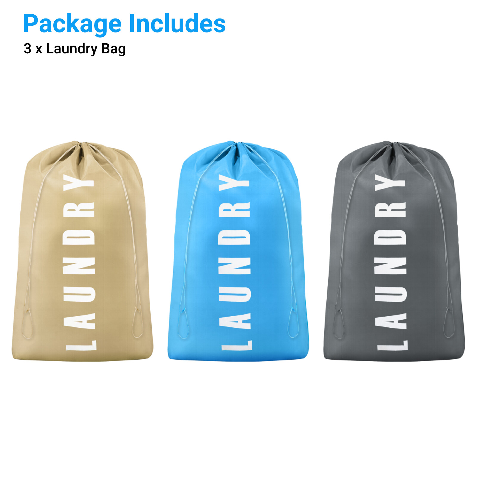 3 Pcs Large Heavy Duty Laundry Bags, Dirty Clothes Drawstring Storage Organizer