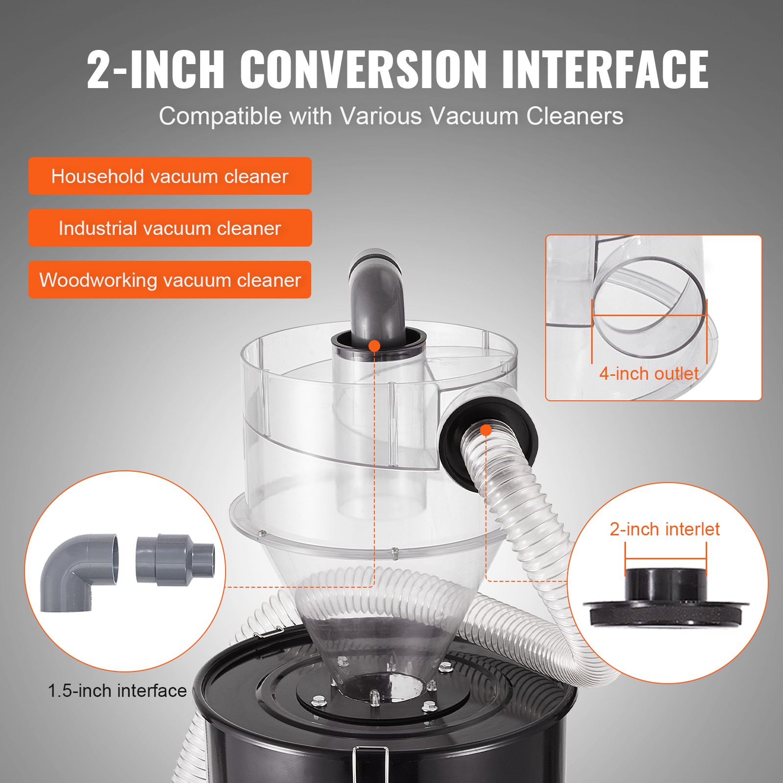 VEVOR 4 Inch Cyclone Separator Dust Collector with 13 Gallon 50L Drum Kit