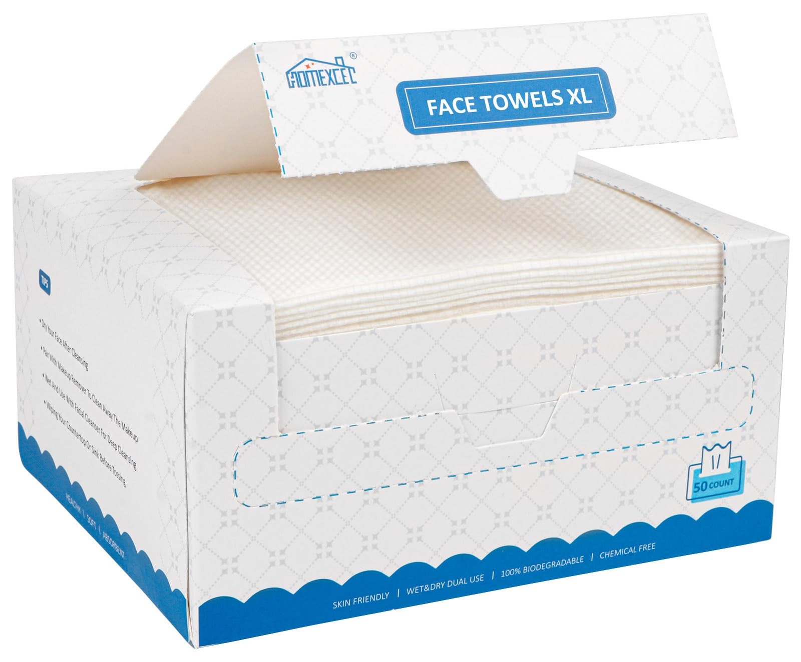 HOMEXCEL Face Towels 50 Count, Disposable Makeup Remover 1 Count (Pack of 50)