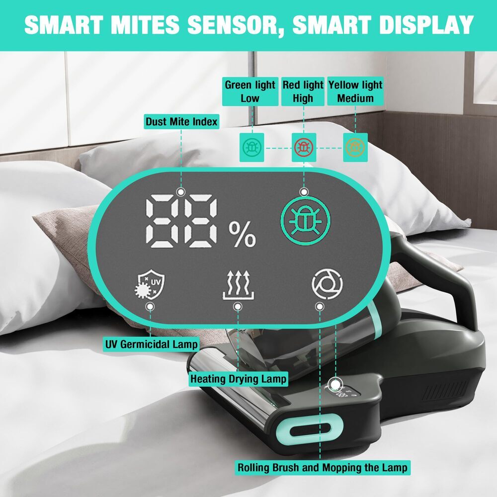 HAUSHOF 400W Mattress Vacuum Cleaner 15Kpa 275nm UV-C Light 140°F Heat Dual Cups
