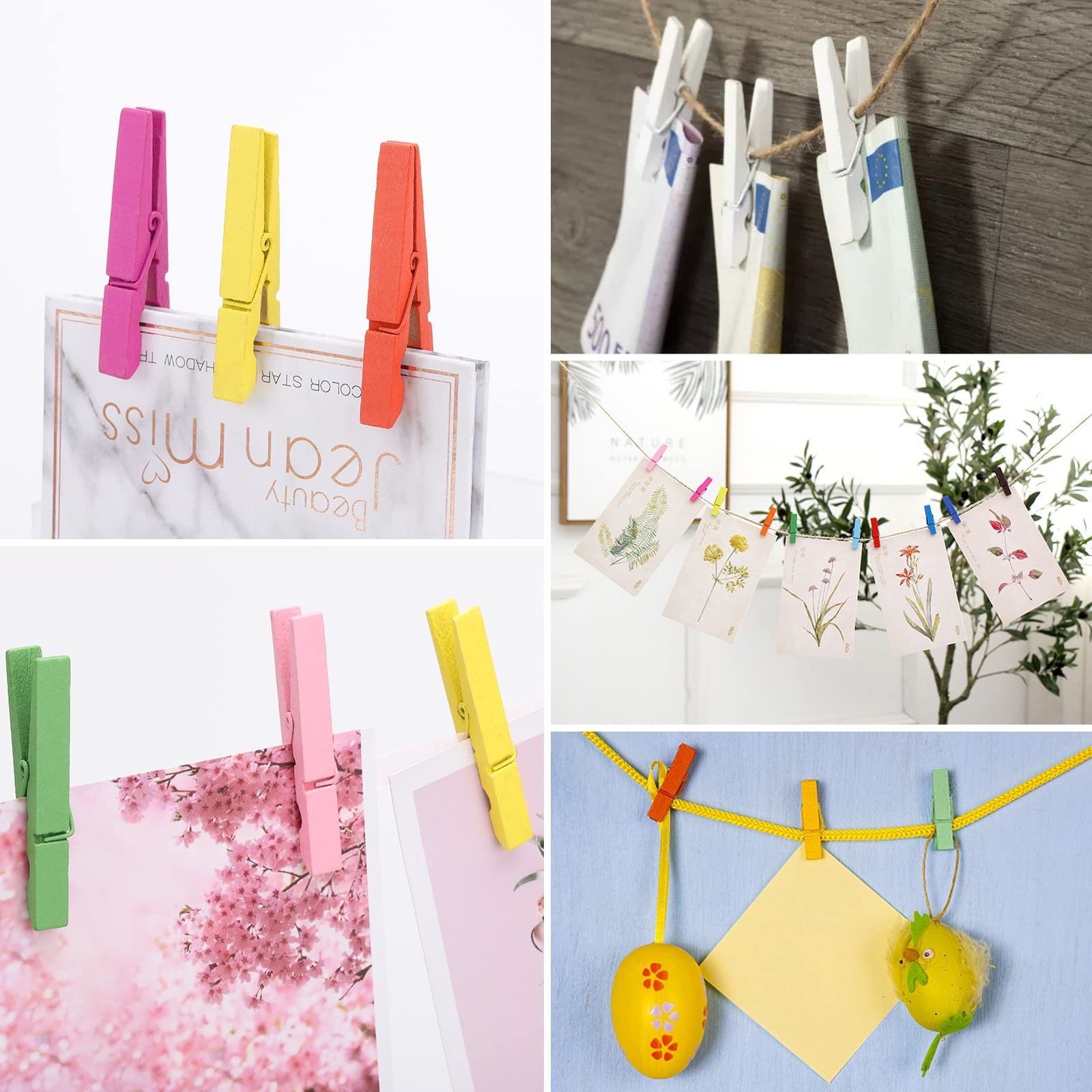 100pcs Colored Clothespins Wooden Heavy Duty Clothes Pins with Strength Spri…