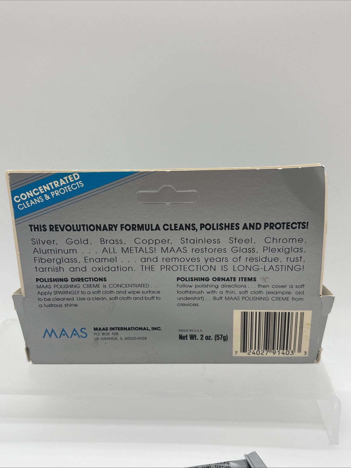 MAAS All Metals Polish Cream 2 Oz Tube 94% Full With Box