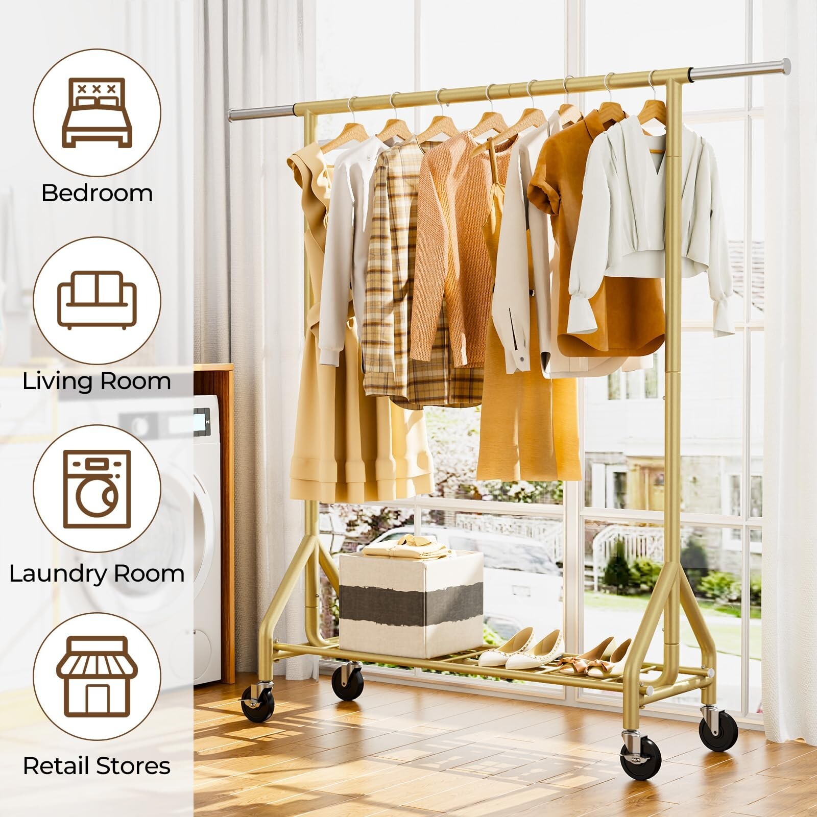 Heavy Duty Clothes Rack Load 450 LBS, Metal Garment Rack, Standing Rolling Cl…