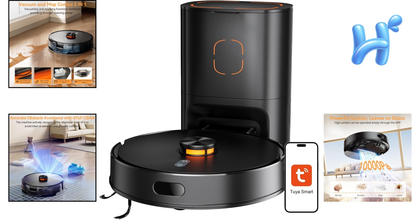 Robot Vacuum Mop Combo 10K Pa Suction 90-Day Self-Emptying App Controlled