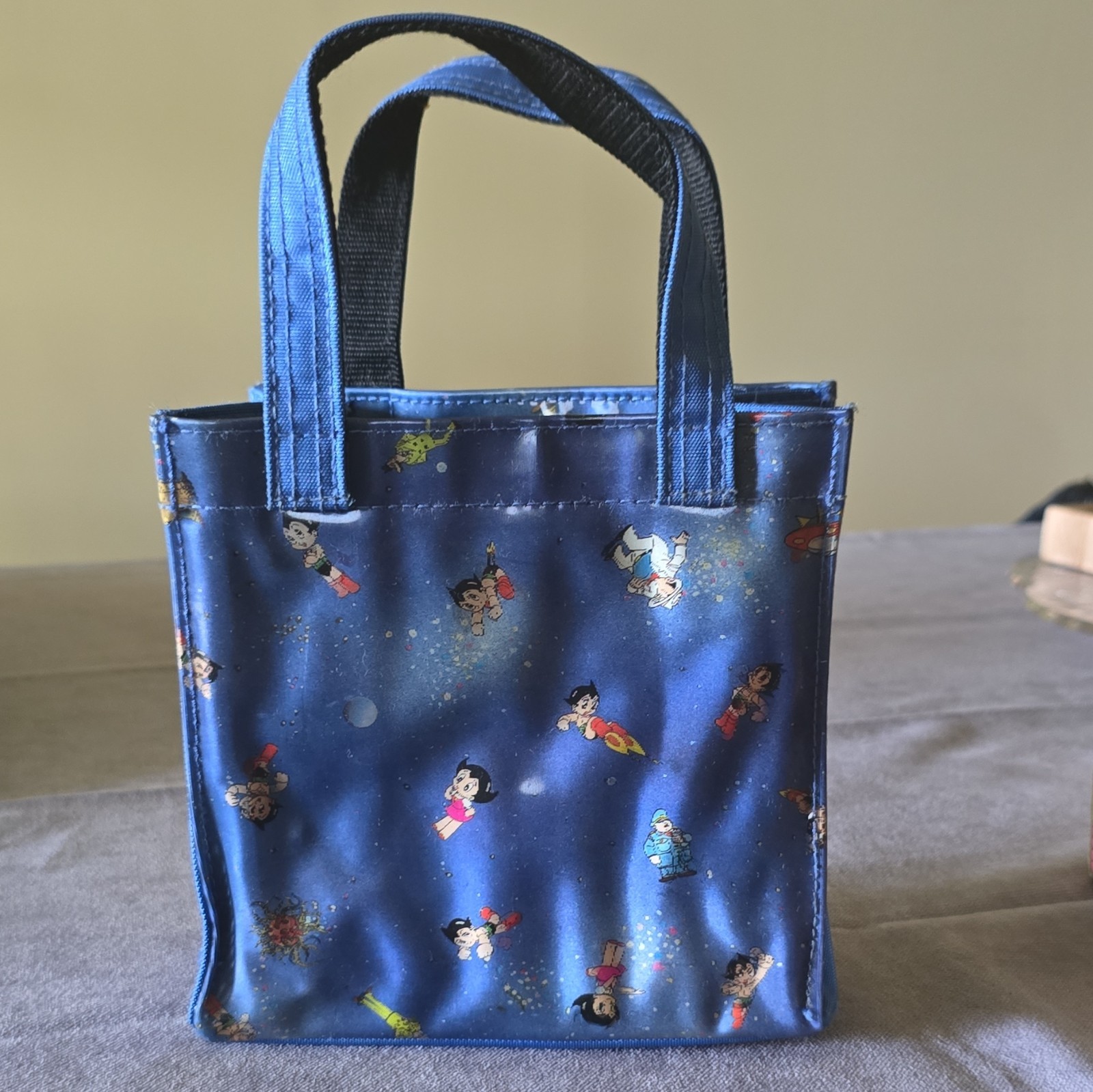 Mighty Atom Blue Reusable Nylon Tote Bag Small All-Over Print 9x9x3 in