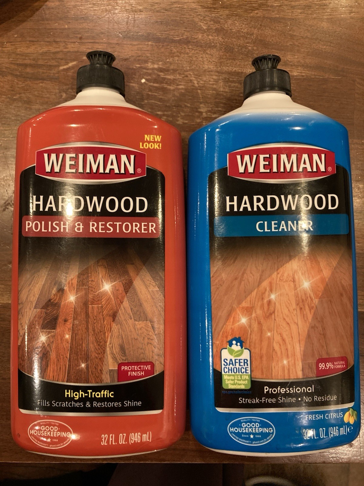 Weiman Hardwood Floor Cleaner and Polish Restorer Combo, 2-Pack, High-Traffic