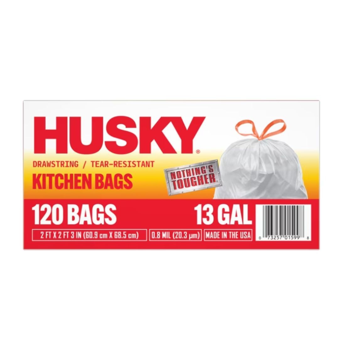 Husky 13 Gallon Tall Kitchen Drawstring Bags, 120 Bags New