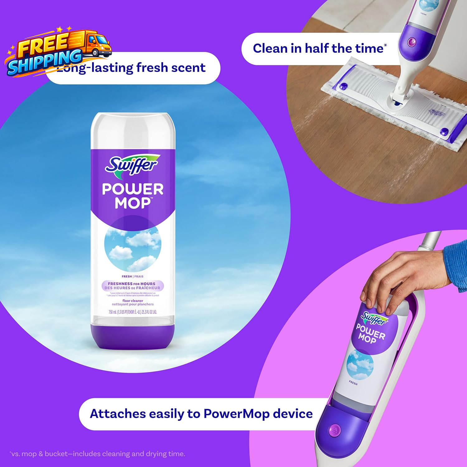 Powermop Liquid Floor Cleaner Refills Solution for Power Mop Fresh Scent 2 Count