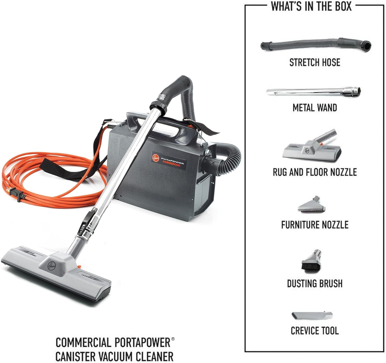 Hoover Commercial Portapower Lightweight Canister Vacuum Cleaner, Bagged Caniste