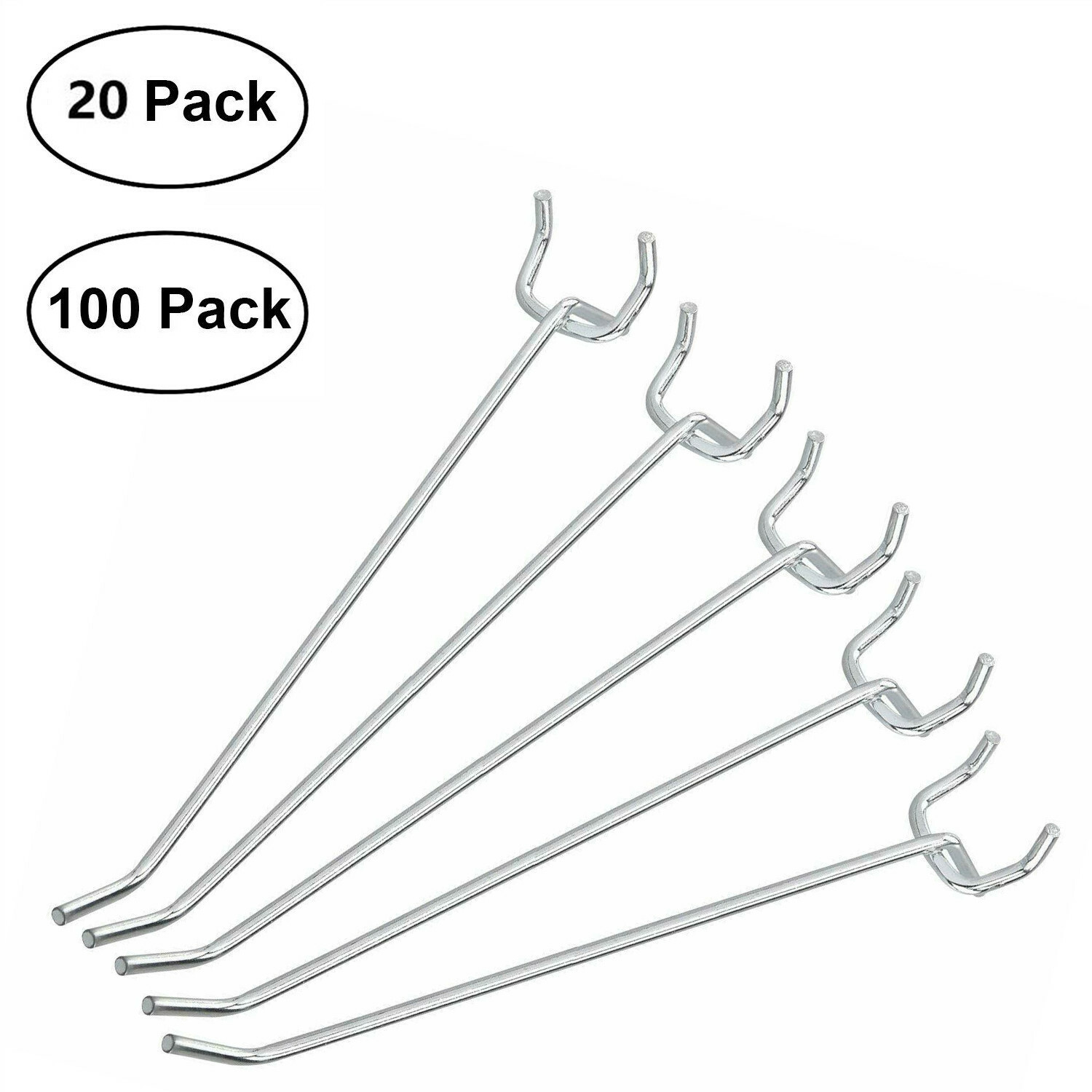 2″,4″,6″,8″ Long Peg Board Shelving Hooks 1/8″ Thick Zinc Steel-PACK 20,PACK 100