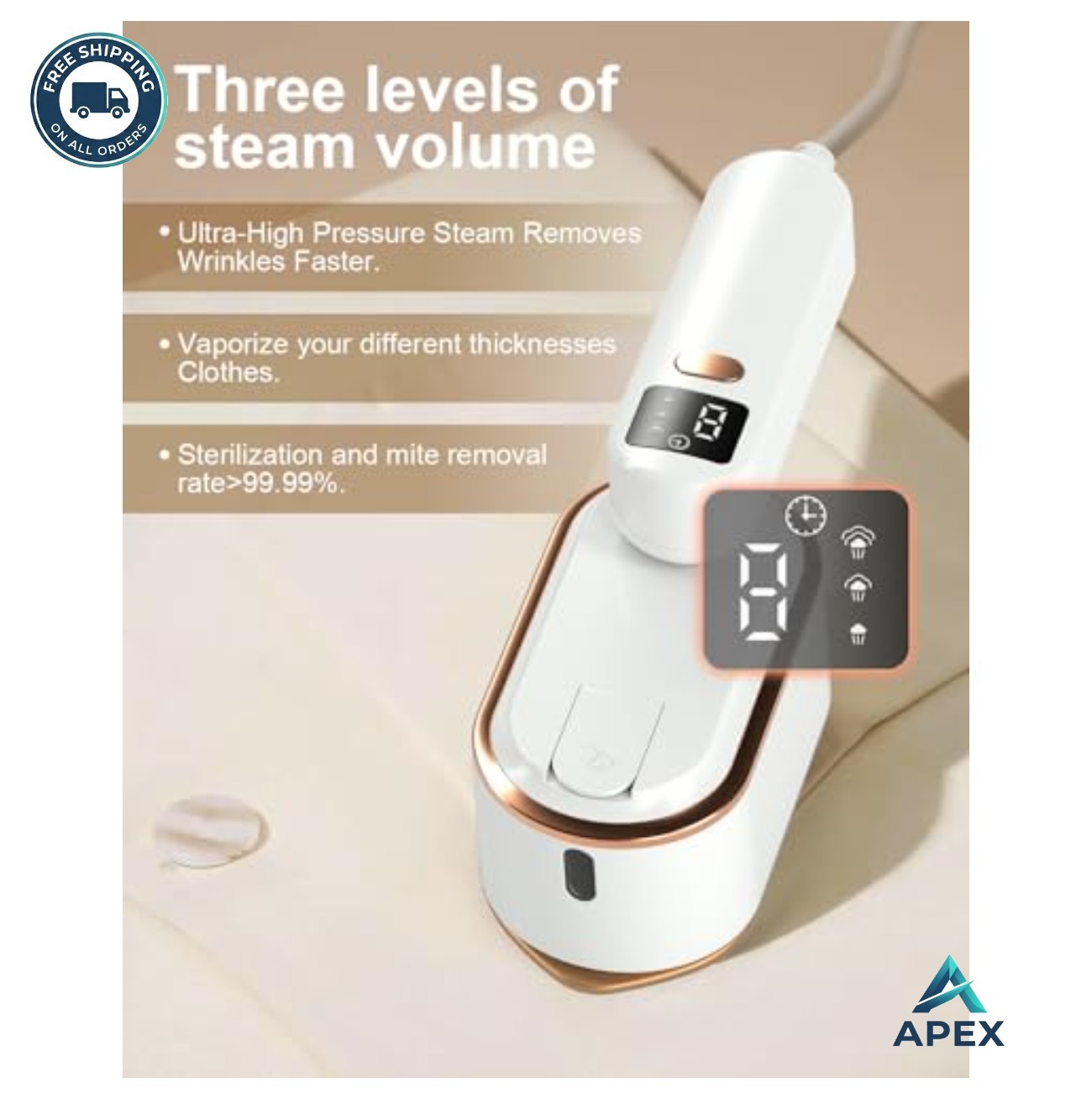 Handheld Travel Steamer Iron 1200W 150ml 3 Steam Levels LCD Screen Fast Heat