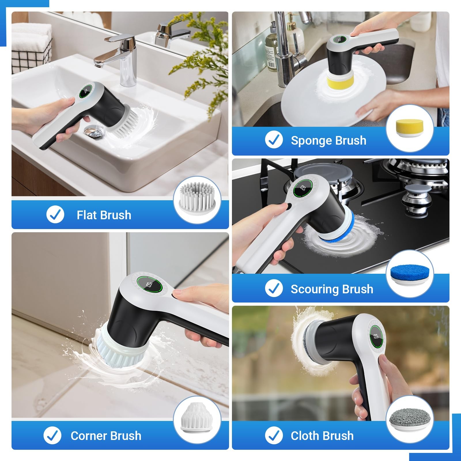 Cordless Electric Spin Scrubber 2 Speed 180 Min Battery Level Display