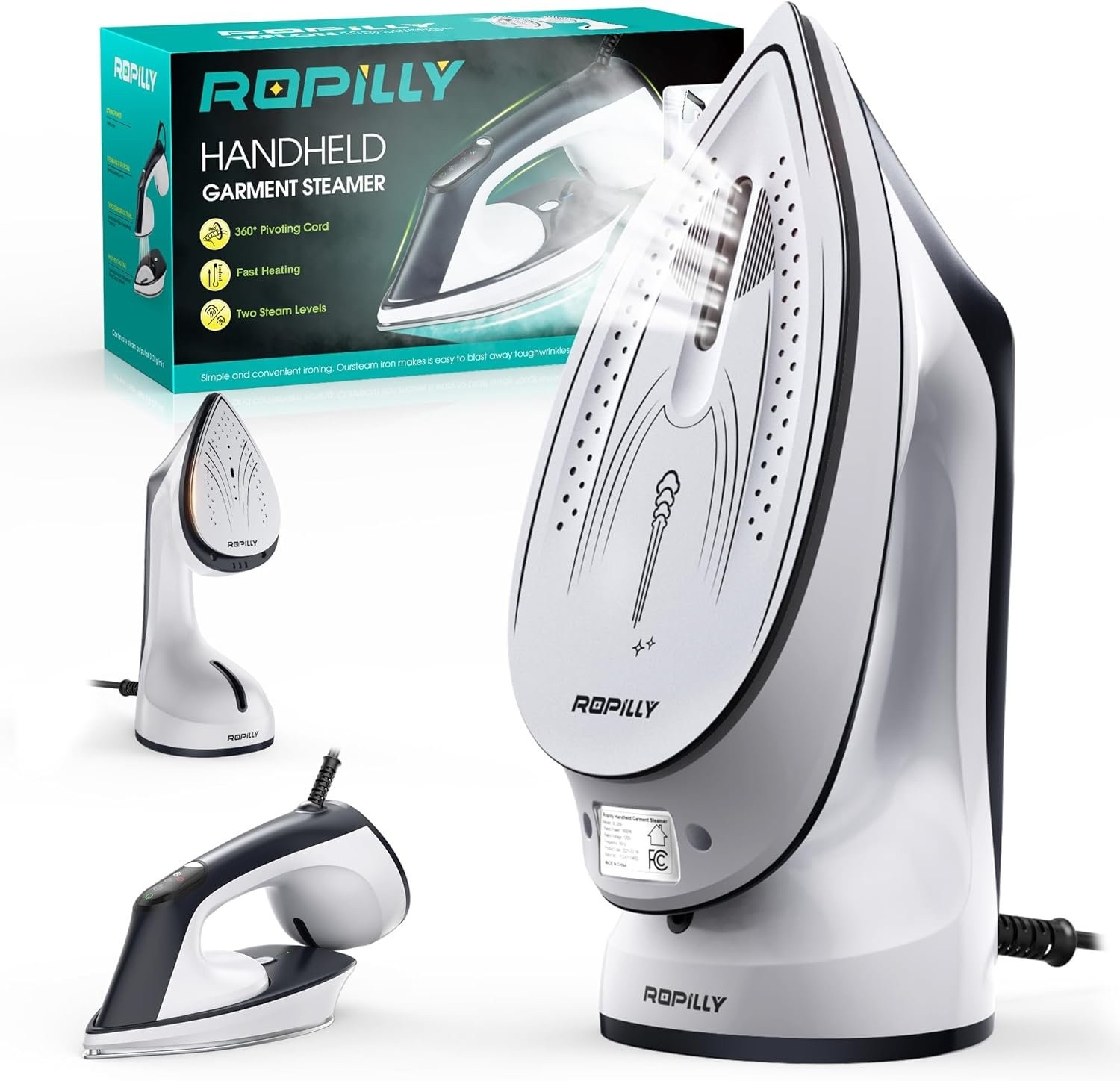 Steam Iron for Clothes, 1600W 2-in-1 Iron & Steamer with Detachable Ceramic Sole