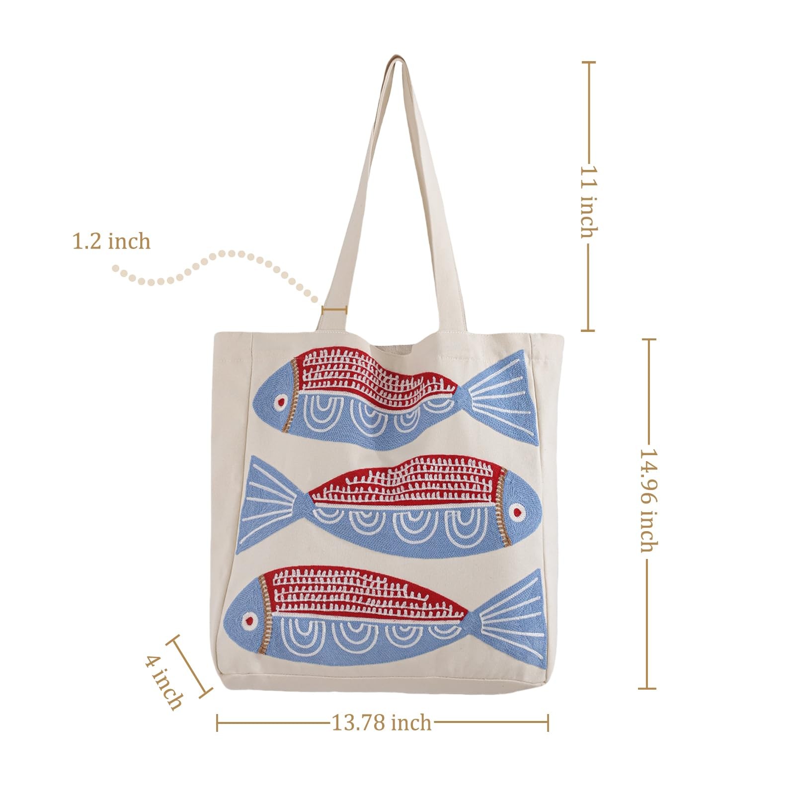 Ocean-Themed Embroidery Tote Bag for Summer Canvas Beach Bag with Magnetic Bu…