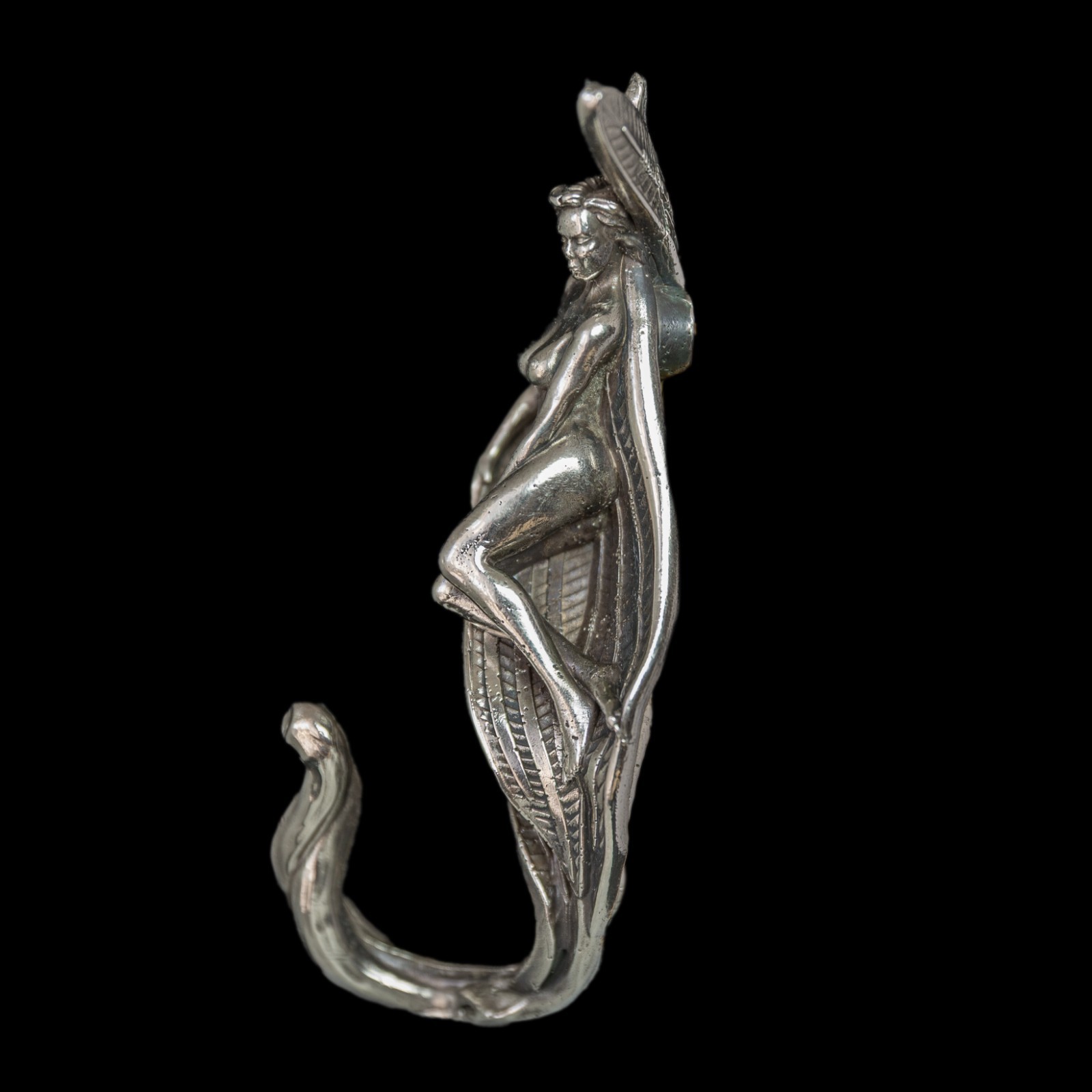 Fairy Wall Hook – Heavy Nickel Silver Art Nouveau Hanger–Fantasy Home Decor