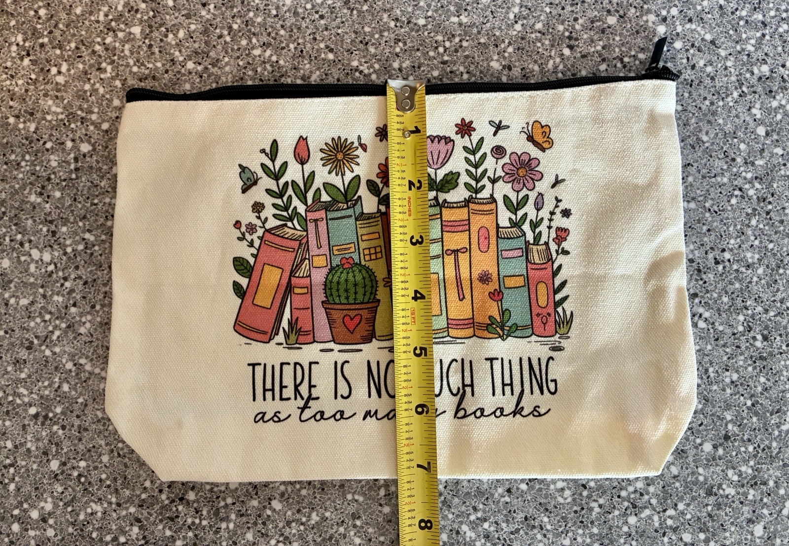 NWOT “There Is No Such Thing As Too Many Books” Book Tote Bag & Zippered Pouch