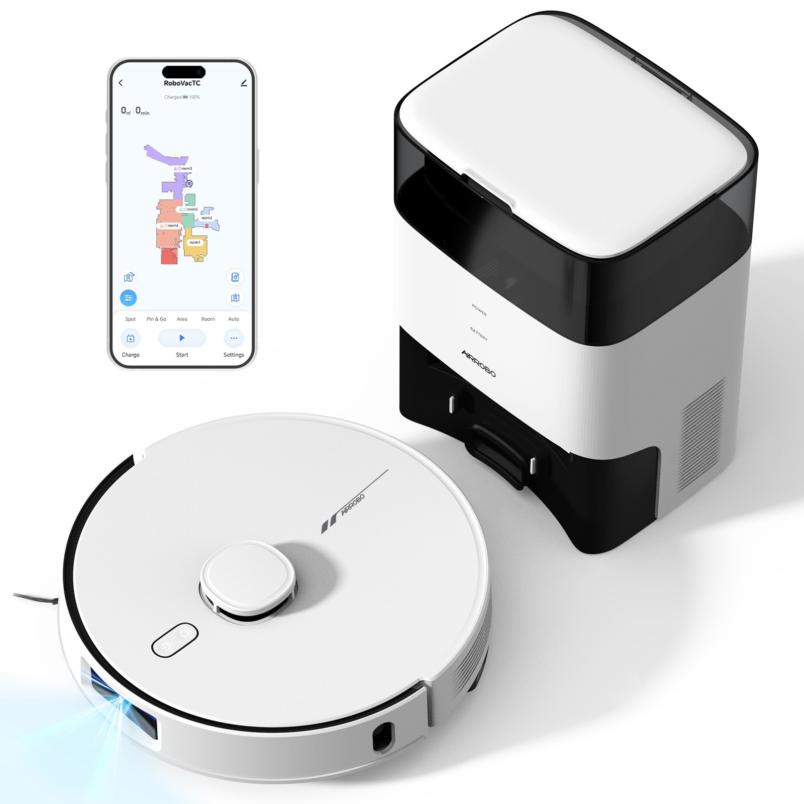 AIRROBO L60+ Self-Emptying Robotic Robot Vacuum and Mop Home Mapping 6000PA
