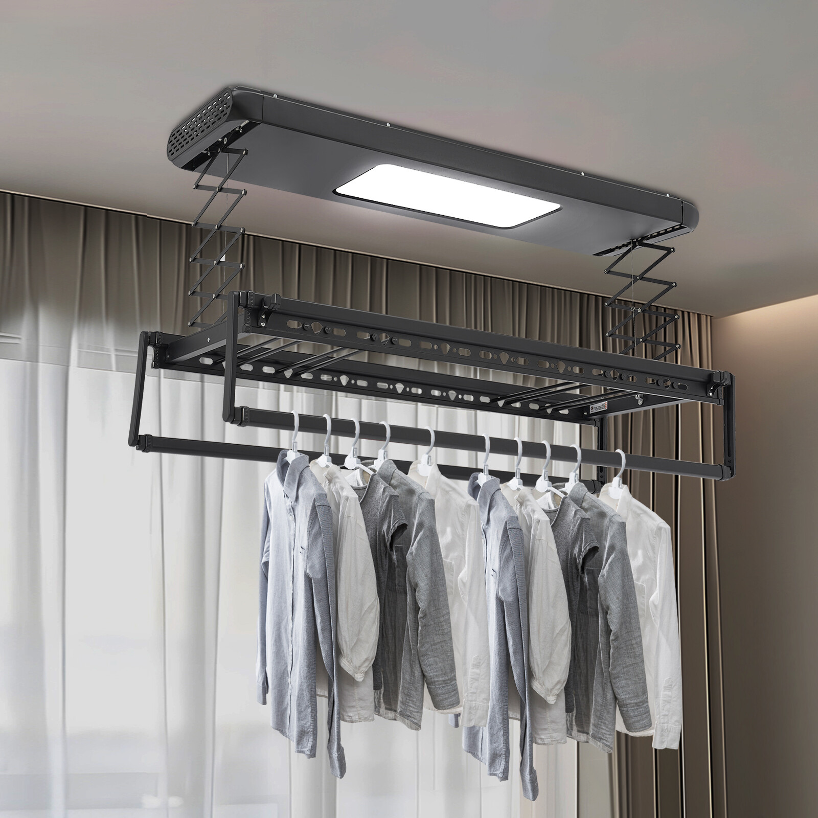 Electric Retractable Airing Rack Clothes Drying Rack W/ Remote Control & Light