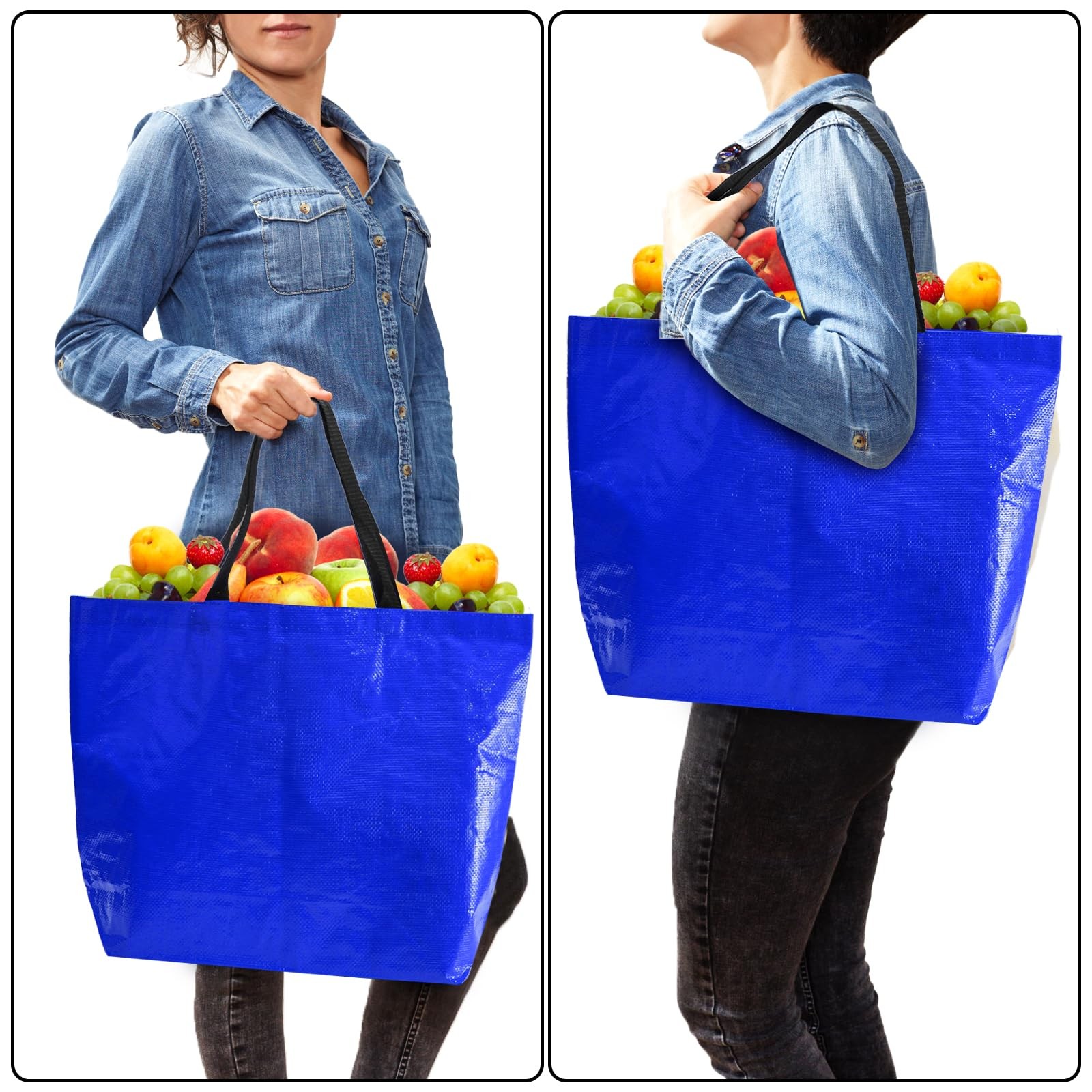 Multicolor Heavy Duty 80 Lbs Waterproof Plastic Reusable Grocery Bags 12 PCS