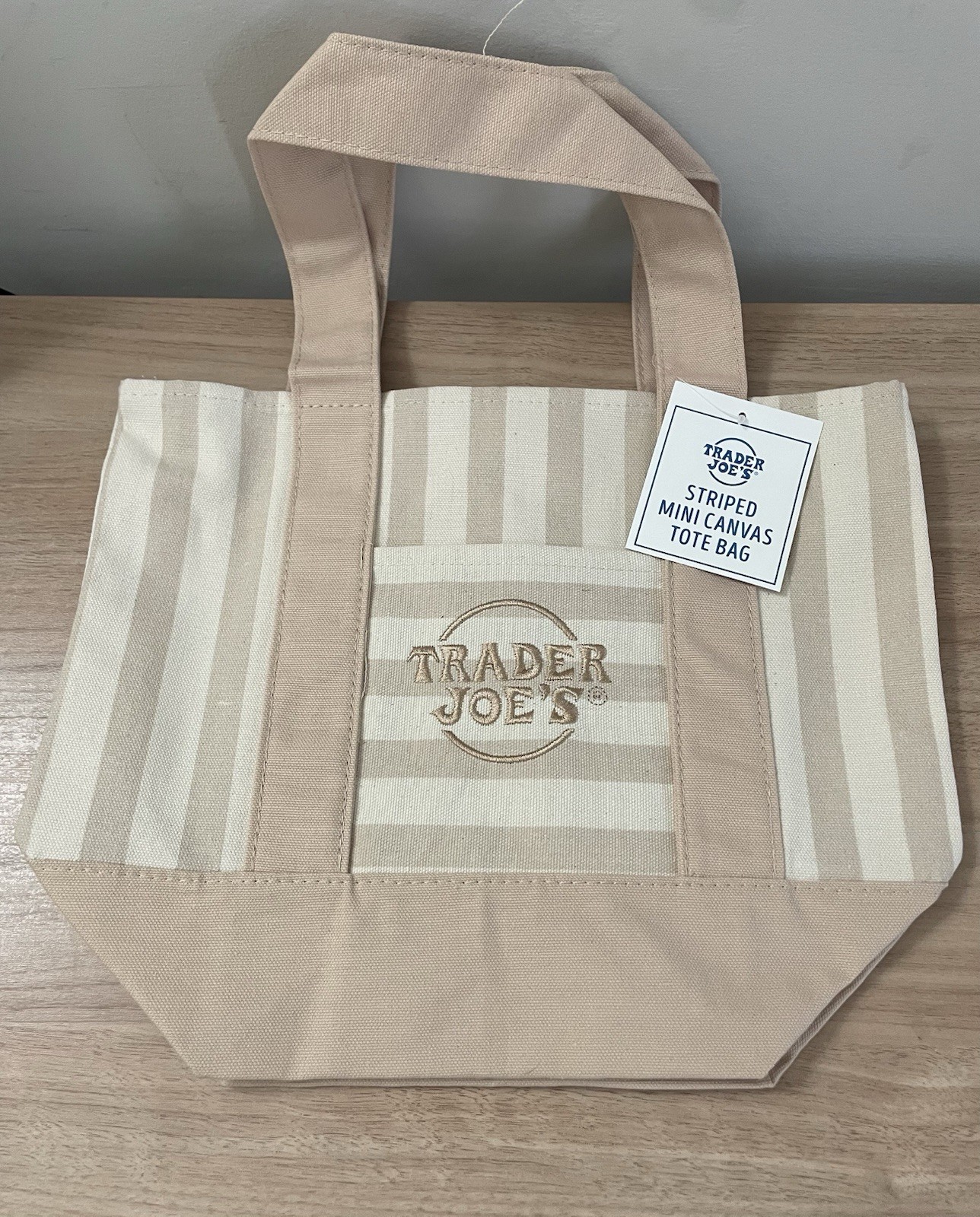 Trader Joe’s Striped Mini Canvas Tote Bag, Beige/White, Mini, Cotton/Polyester