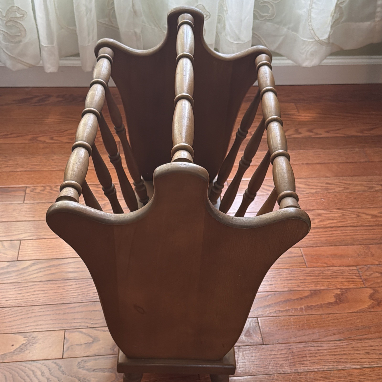 Vintage Magazine Rack Solid Wood Spindle Heavy Sturdy MCM Made In Japan